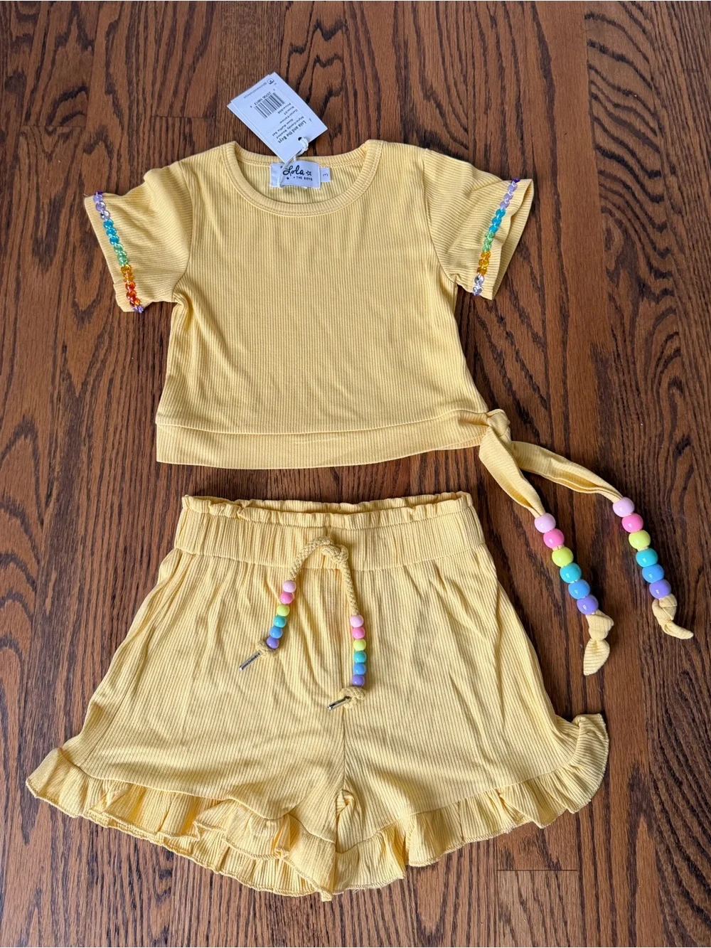 NWT Size 3 / 3T Lola + The Boys Candy Beaded Gem Ruffle Yellow Short Set